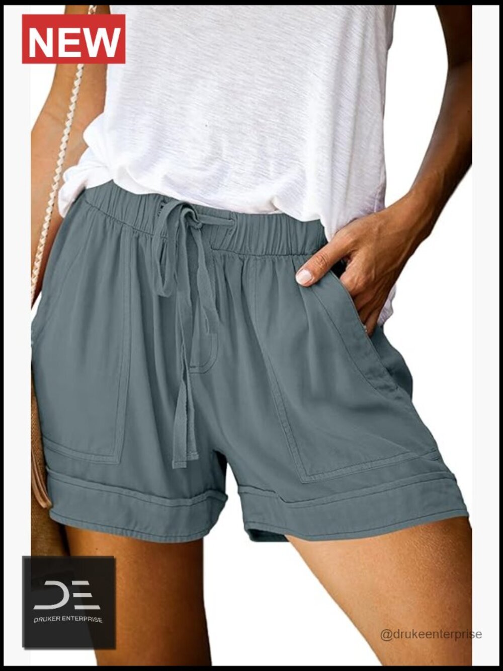 Elastic Waist Drawstring Pocketed Casual Shorts Mid Rise Loose Fit